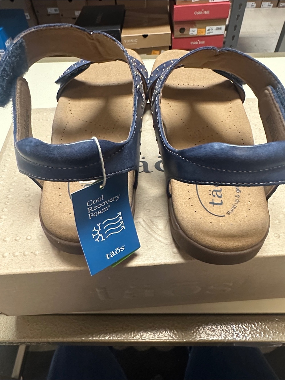 Taos Show Stopper Dark Blue Studded T-strap Slingback Sandals - Picture 4 of 9